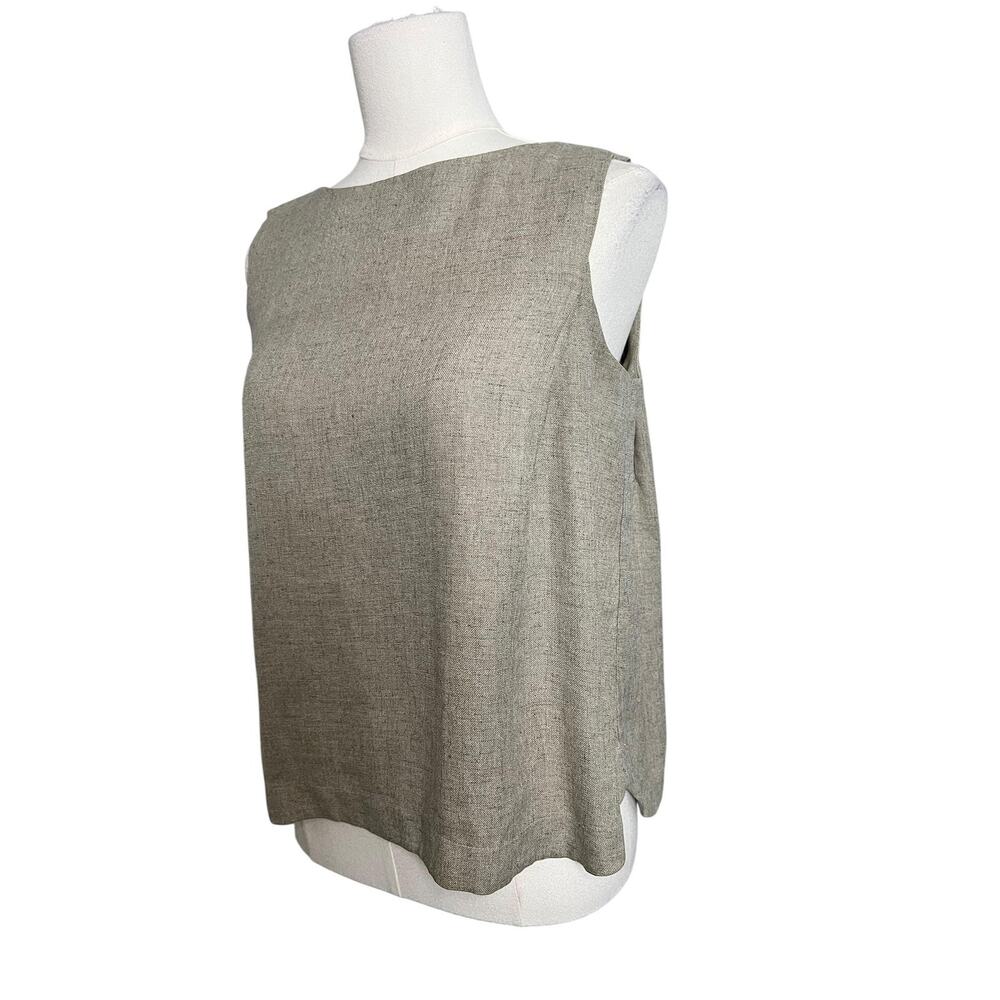 Martinique Beige Sleeveless Blouse Boat Neck Woven Basic Loose Casual Cruise - Picture 2 of 7